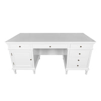 New England Hamptons Executive Desk with Dentil Moulding & Turned Legs – 6 Drawer 1 cupboard Pedestal Study Desk