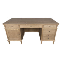 New England Hamptons Executive Desk with Dentil Moulding & Turned Legs – 6 Drawer 1 cupboard Pedestal Study Desk