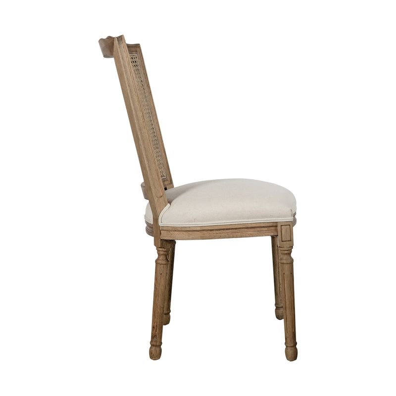 Set of 2 French Provincial / Hamptons Classic Oak Dining Chair with Natural Rattan Cane Back & Beige White Cushion