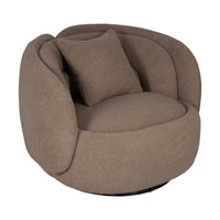 Tulip Blossom Boucle Swivel Lounge Armchair in Soft Butter Cream/Black Sesame/Olive