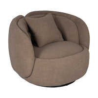 Tulip Blossom Boucle Swivel Lounge Armchair in Soft Butter Cream/Black Sesame/Olive
