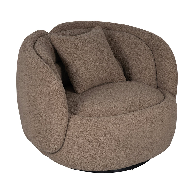 Tulip Blossom Boucle Swivel Lounge Armchair in Soft Butter Cream/Black Sesame/Olive