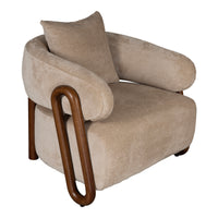 Luna Loop Boucle Armchair with Wooden Armrest in Afternoon Brown / Butter Cream