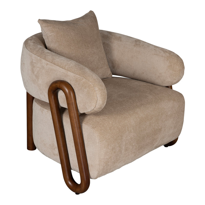 Luna Loop Boucle Armchair with Wooden Armrest in Afternoon Brown / Butter Cream