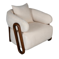 Luna Loop Boucle Armchair with Wooden Armrest in Afternoon Brown / Butter Cream