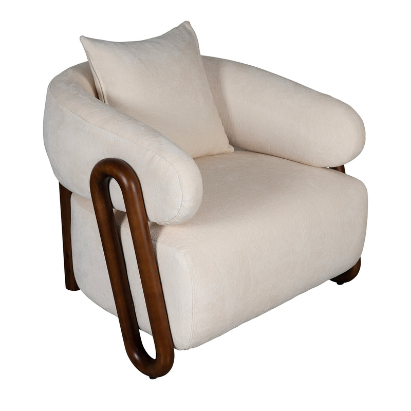 Luna Loop Boucle Armchair with Wooden Armrest in Afternoon Brown / Butter Cream