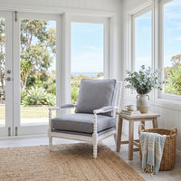 Hamptons Coastal Bobbin Linen and Timber Armchair
