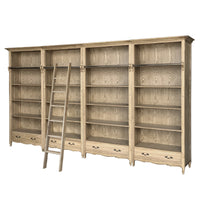 French Provincial Provence Extendable Library Bookcase Natural Ash with Ladder