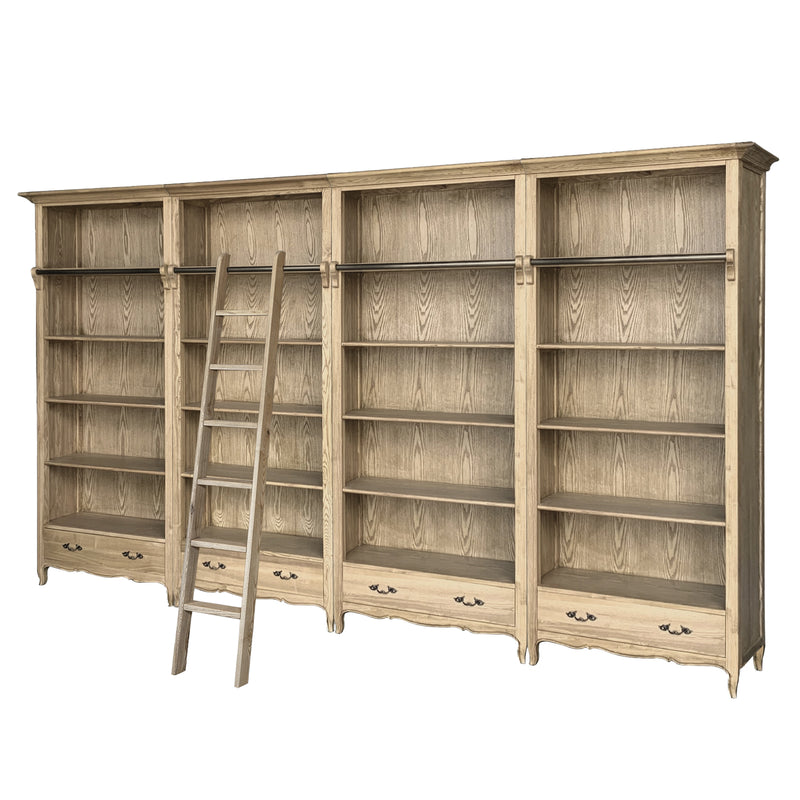 French Provincial Provence Extendable Library Bookcase Natural Ash with Ladder