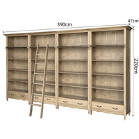 French Provincial Provence Extendable Library Bookcase Natural Ash with Ladder
