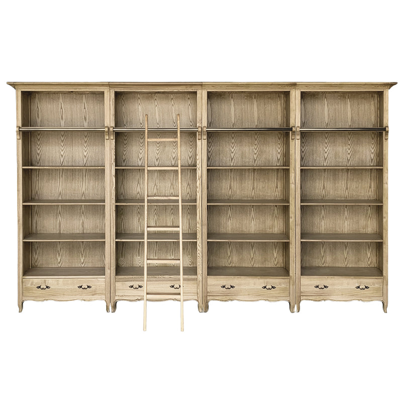 French Provincial Provence Extendable Library Bookcase Natural Ash with Ladder