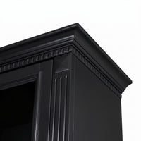 Hamptons Library Wall Unit Modular Buffet and Hutch Glass Cabinet with Cupboard in Black with Natural Top (Pre-order extra $1000 Early Bird discount)