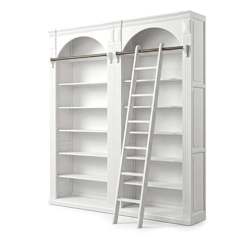 Hamptons Heritage Open Library Arched Extendable Bookshelf/Bookcase with Ladder 100cm - 300cm Wide