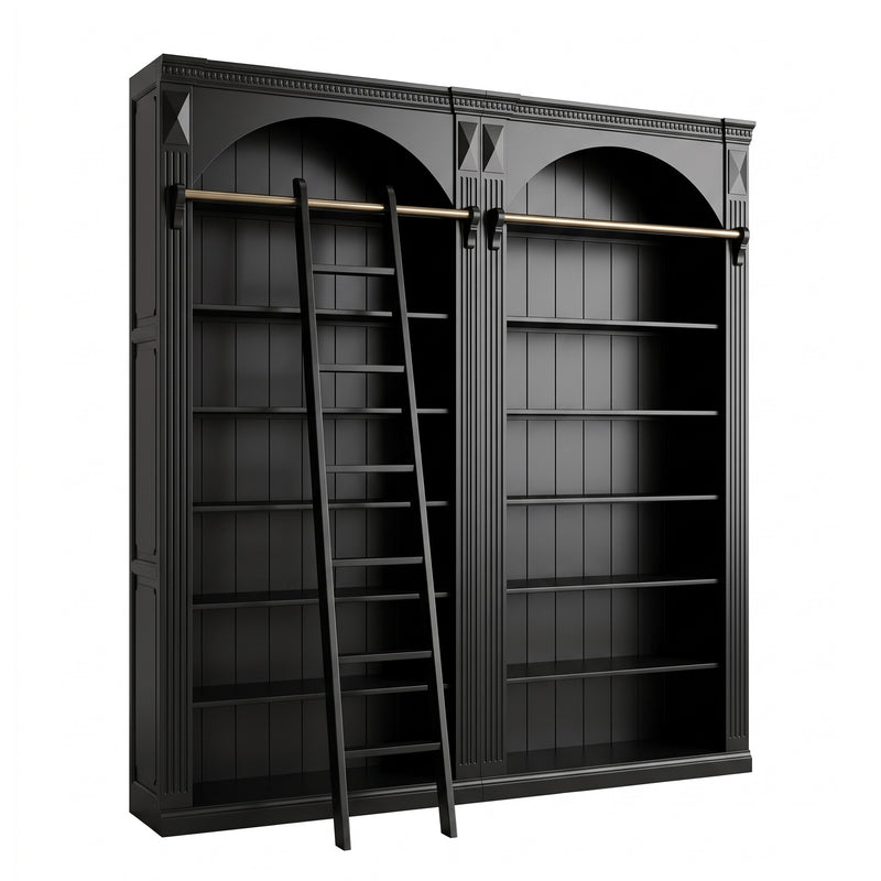 Hamptons Heritage Open Library Arched Extendable Bookshelf/Bookcase with Ladder 100cm - 300cm Wide