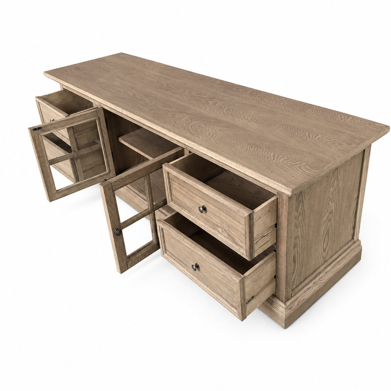 Hamptons Halifax TV Entertainment Unit with 4 Drawers Glass Doors Storage 180cm