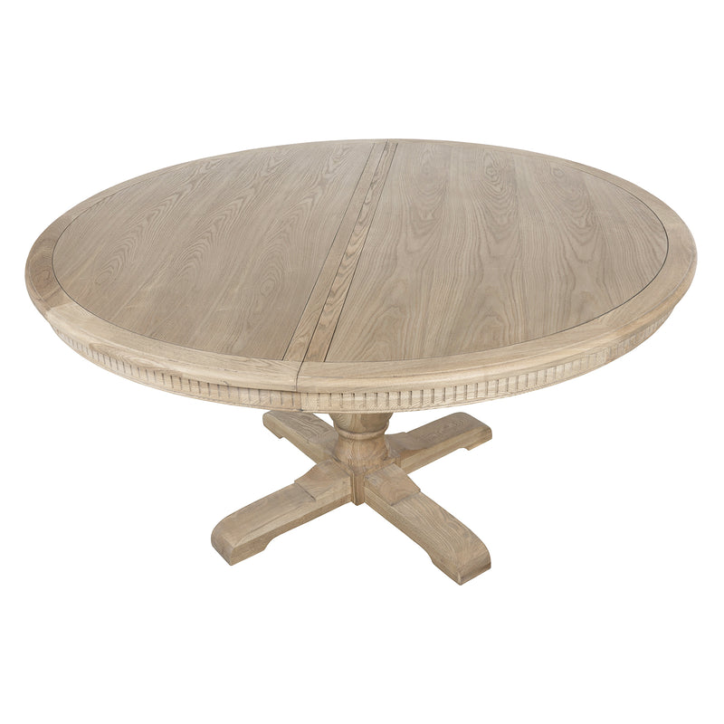 New England Hamptons Round Dining Table with Dentil Molding in Natural Ash Pedestal Base 150cm-190cm