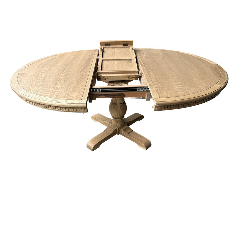 Hamptons Round Dining Table with Dentil Molding in Natural Ash Pedestal Base150cm-190cm
