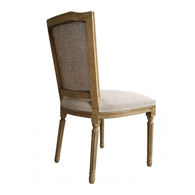 Set of 2 French Provincial / Hamptons Classic Oak Dining Chair with Natural Rattan Cane Back & Beige White Cushion
