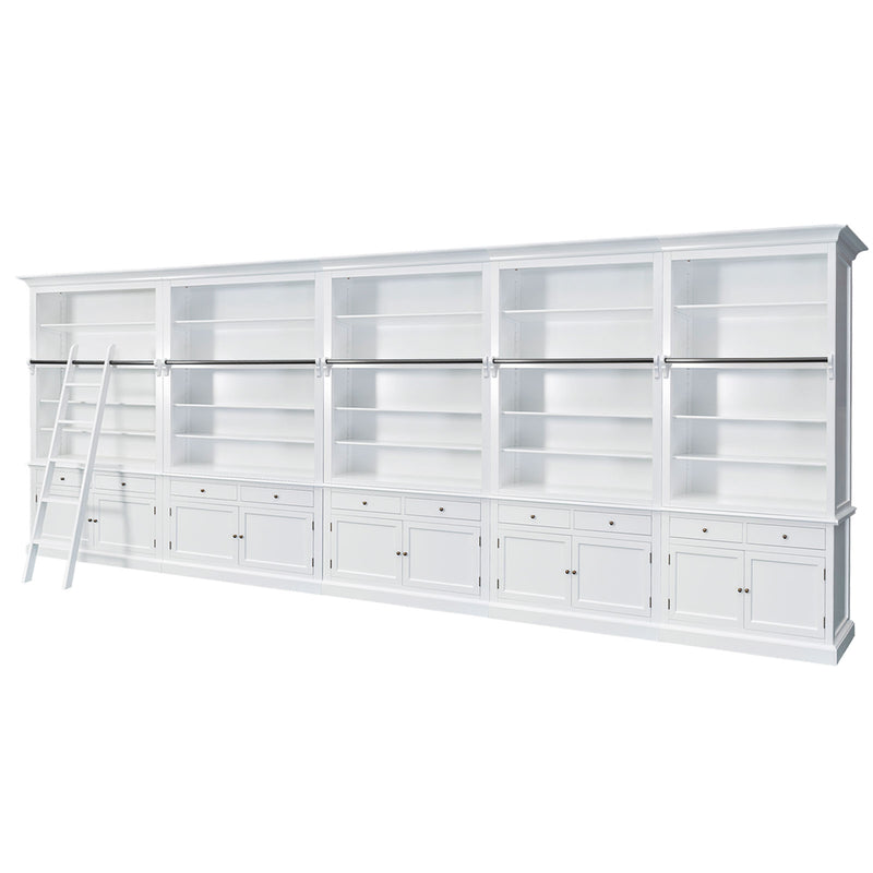 Hamptons Halifax Open Extendable Bookcase with Ladder 486-604cm