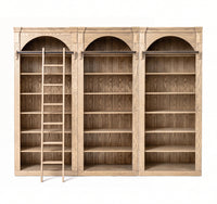 Hamptons Heritage Open Library Arched Extendable Bookshelf/Bookcase with Ladder 100cm - 300cm Wide