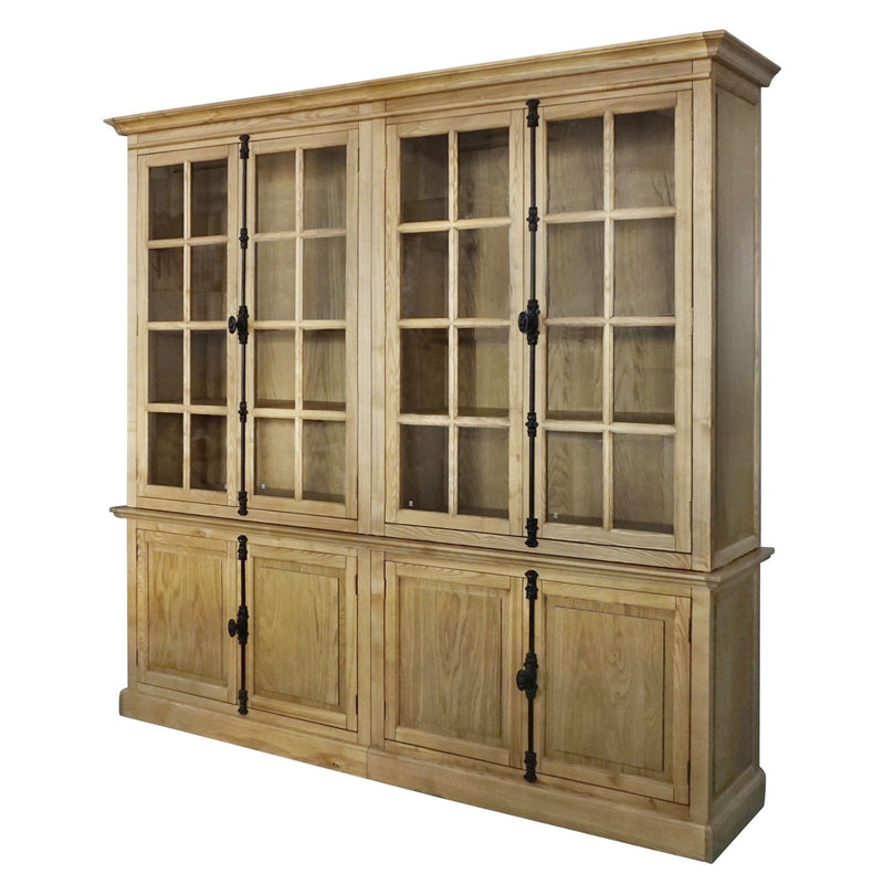 French Provincial Casement Double Glass Door Display Buffet and Hutch Cabinet Bookcase