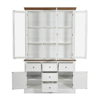 Hamptons Coastal Hutch and Buffet 5 Drawer Glass Display Cabinet