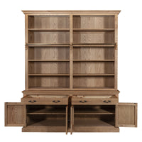 Hamptons Coastal Natural Ash Open Double Buffet and Hutch Bookcase with Ladder