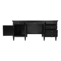 New England Hamptons Executive Desk with Dentil Moulding & Turned Legs – 6 Drawer 1 cupboard Pedestal Study Desk