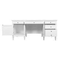 New England Hamptons Executive Desk with Dentil Moulding & Turned Legs – 6 Drawer 1 cupboard Pedestal Study Desk