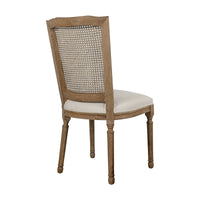 Set of 2 French Provincial / Hamptons Classic Oak Dining Chair with Natural Rattan Cane Back & Beige White Cushion