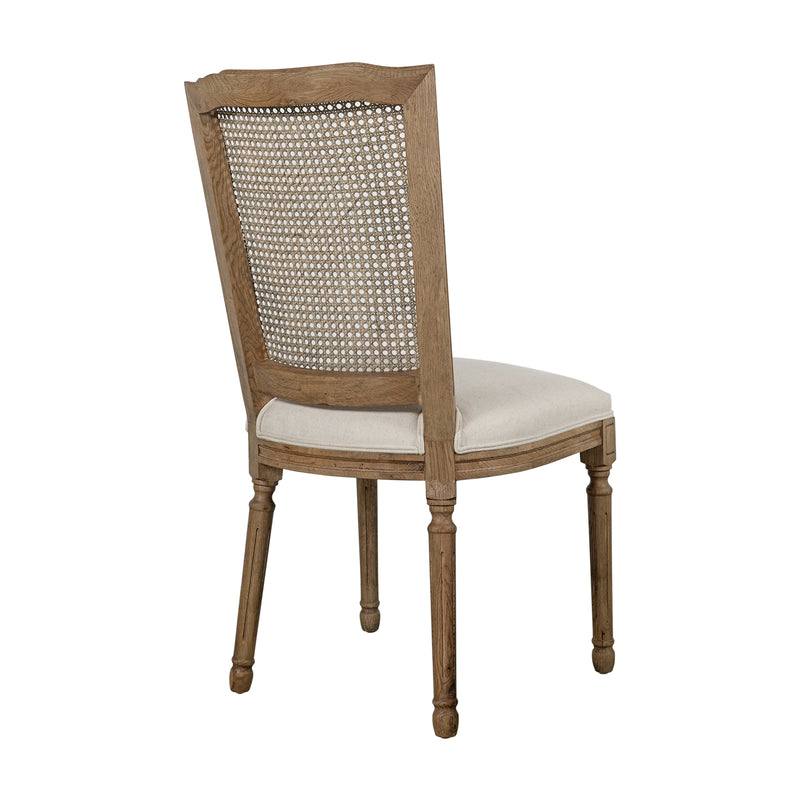 Set of 2 French Provincial / Hamptons Classic Oak Dining Chair with Natural Rattan Cane Back & Beige White Cushion
