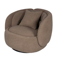 Tulip Blossom Boucle Swivel Lounge Armchair in Soft Butter Cream/Black Sesame/Olive