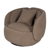 Tulip Blossom Boucle Swivel Lounge Armchair in Soft Butter Cream/Black Sesame/Olive