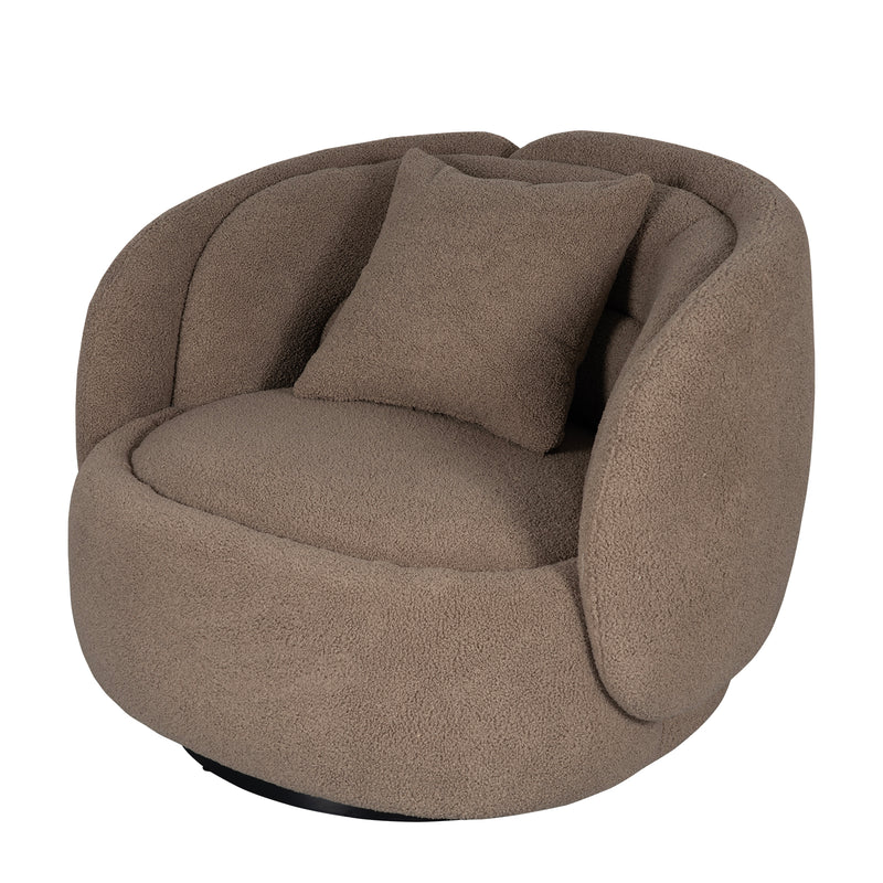 Tulip Blossom Boucle Swivel Lounge Armchair in Soft Butter Cream/Black Sesame/Olive