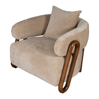 Luna Loop Boucle Armchair with Wooden Armrest in Afternoon Brown / Butter Cream