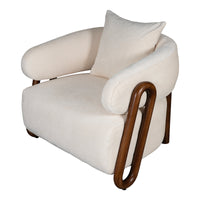 Luna Loop Boucle Armchair with Wooden Armrest in Afternoon Brown / Butter Cream