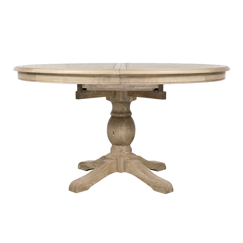 French Provincial Farmhouse 140-180cm Pedestal Extendable Round Dining Table Elm wood