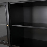 Hamptons Library Wall Unit Modular Buffet and Hutch Glass Cabinet with Cupboard in Black with Natural Top (Pre-order extra $1000 Early Bird discount)