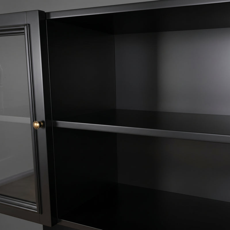 Hamptons Library Wall Unit Modular Buffet and Hutch Glass Cabinet with Cupboard in Black with Natural Top (Pre-order extra $1000 Early Bird discount)