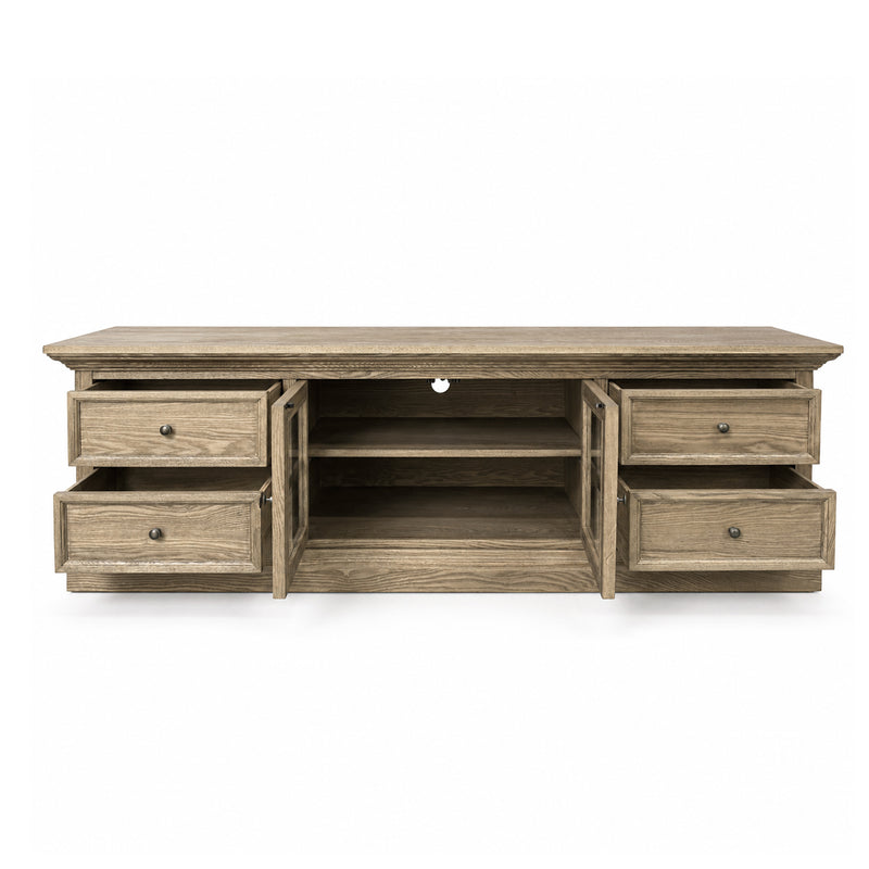 Hamptons Halifax TV Entertainment Unit with 4 Drawers Glass Doors Storage 180cm
