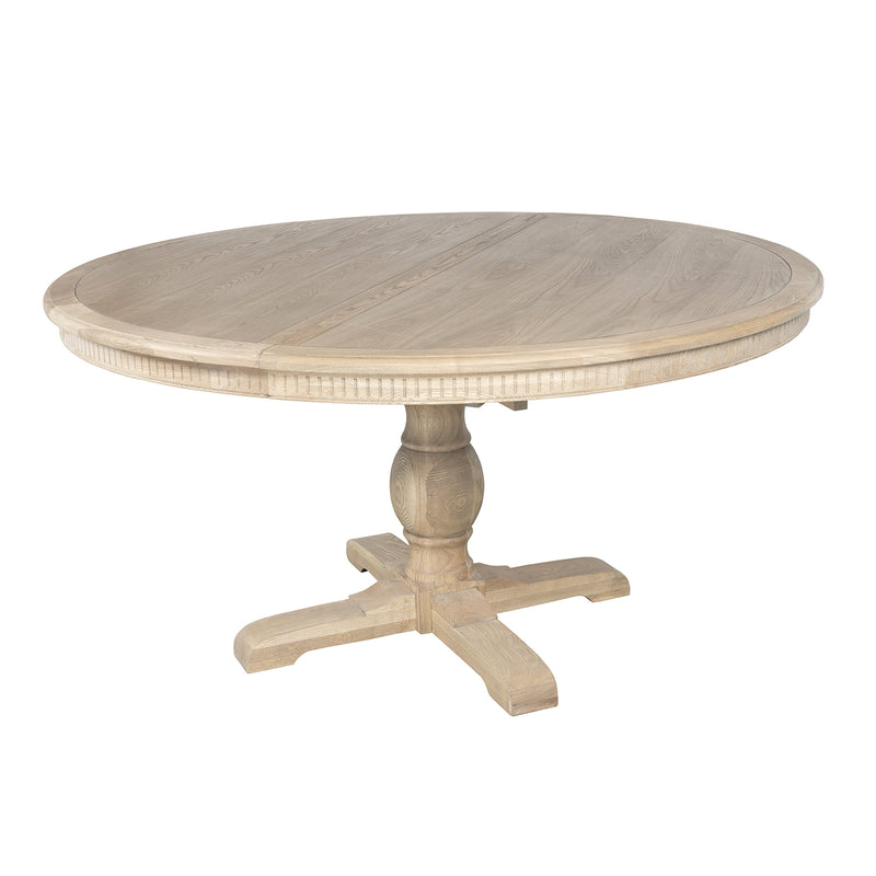 New England Hamptons Round Dining Table with Dentil Molding in Natural Ash Pedestal Base 150cm-190cm
