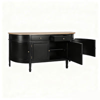 Hamptons Coastal Curve Ash Top Sideboard Buffet & Two Drawers Console Cabinet