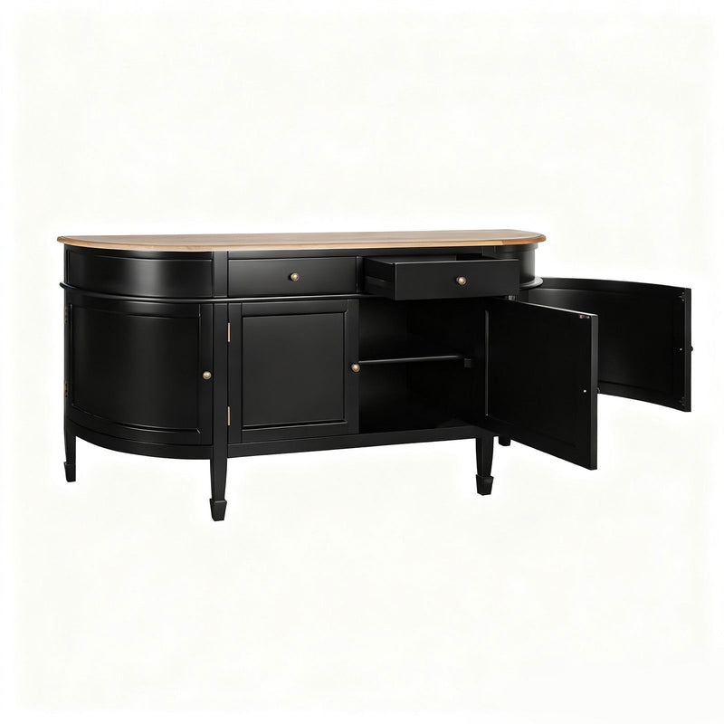 Hamptons Coastal Curve Ash Top Sideboard Buffet & Two Drawers Console Cabinet