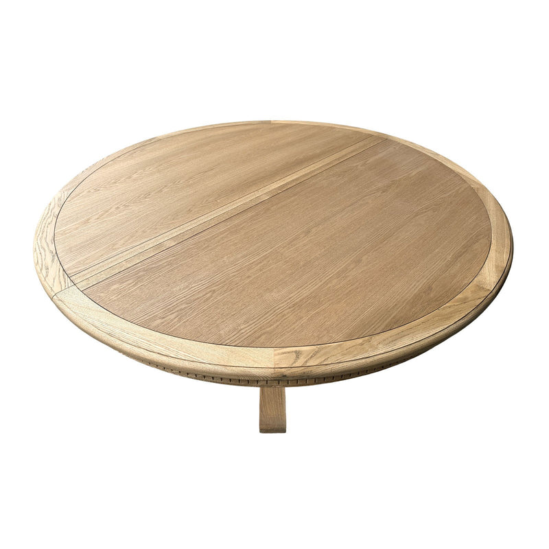 Hamptons Round Dining Table with Dentil Molding in Natural Ash Pedestal Base150cm-190cm
