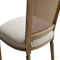 Set of 2 French Provincial / Hamptons Classic Oak Dining Chair with Natural Rattan Cane Back & Beige White Cushion
