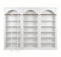 Hamptons Heritage Open Library Arched Extendable Bookshelf/Bookcase with Ladder 100cm - 300cm Wide