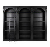 Hamptons Heritage Open Library Arched Extendable Bookshelf/Bookcase with Ladder 100cm - 300cm Wide