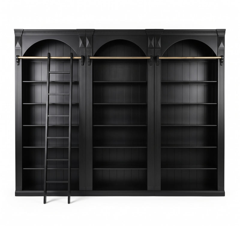 Hamptons Heritage Open Library Arched Extendable Bookshelf/Bookcase with Ladder 100cm - 300cm Wide