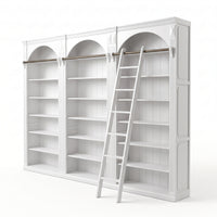 Hamptons Heritage Open Library Arched Extendable Bookshelf/Bookcase with Ladder 100cm - 300cm Wide