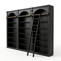 Hamptons Heritage Open Library Arched Extendable Bookshelf/Bookcase with Ladder 100cm - 300cm Wide